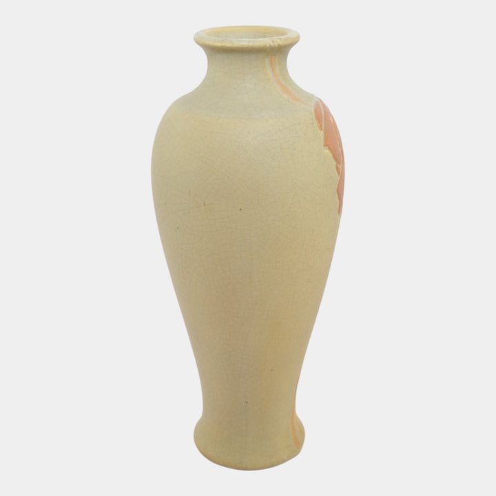 Weller Etched Matte 1905 Vintage Art Pottery Red Rose Green Ceramic Vase - Just Art Pottery