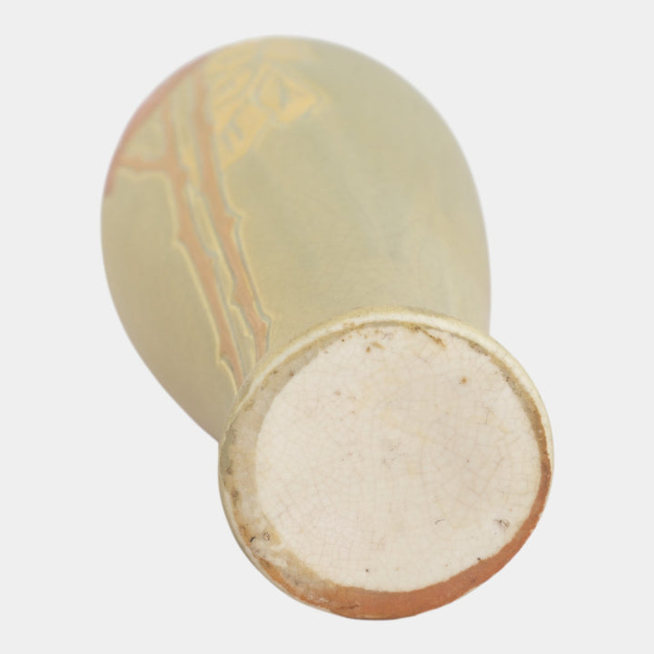 Weller Etched Matte 1905 Vintage Art Pottery Red Rose Green Ceramic Vase - Just Art Pottery