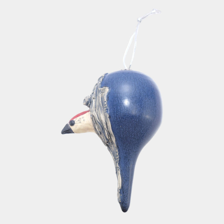 Ephraim Faience Hand Made Art Pottery Blue Ceramic Woodpecker Ornament - Just Art Pottery