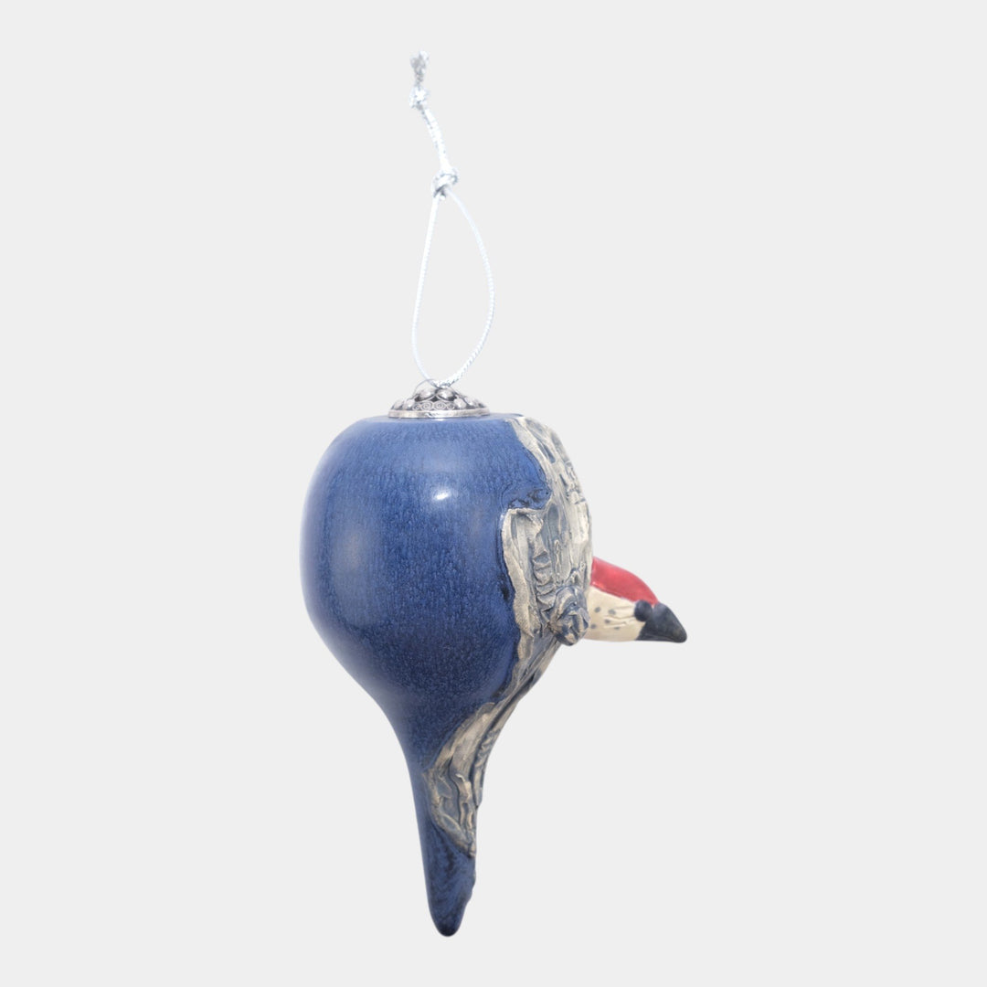Ephraim Faience Hand Made Art Pottery Blue Ceramic Woodpecker Ornament - Just Art Pottery