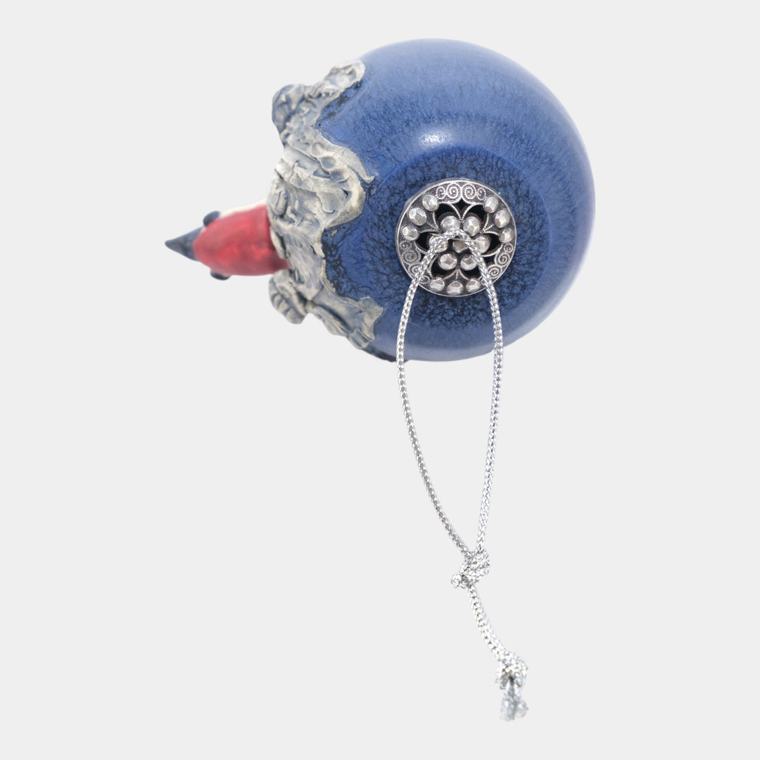 Ephraim Faience Hand Made Art Pottery Blue Ceramic Woodpecker Ornament - Just Art Pottery