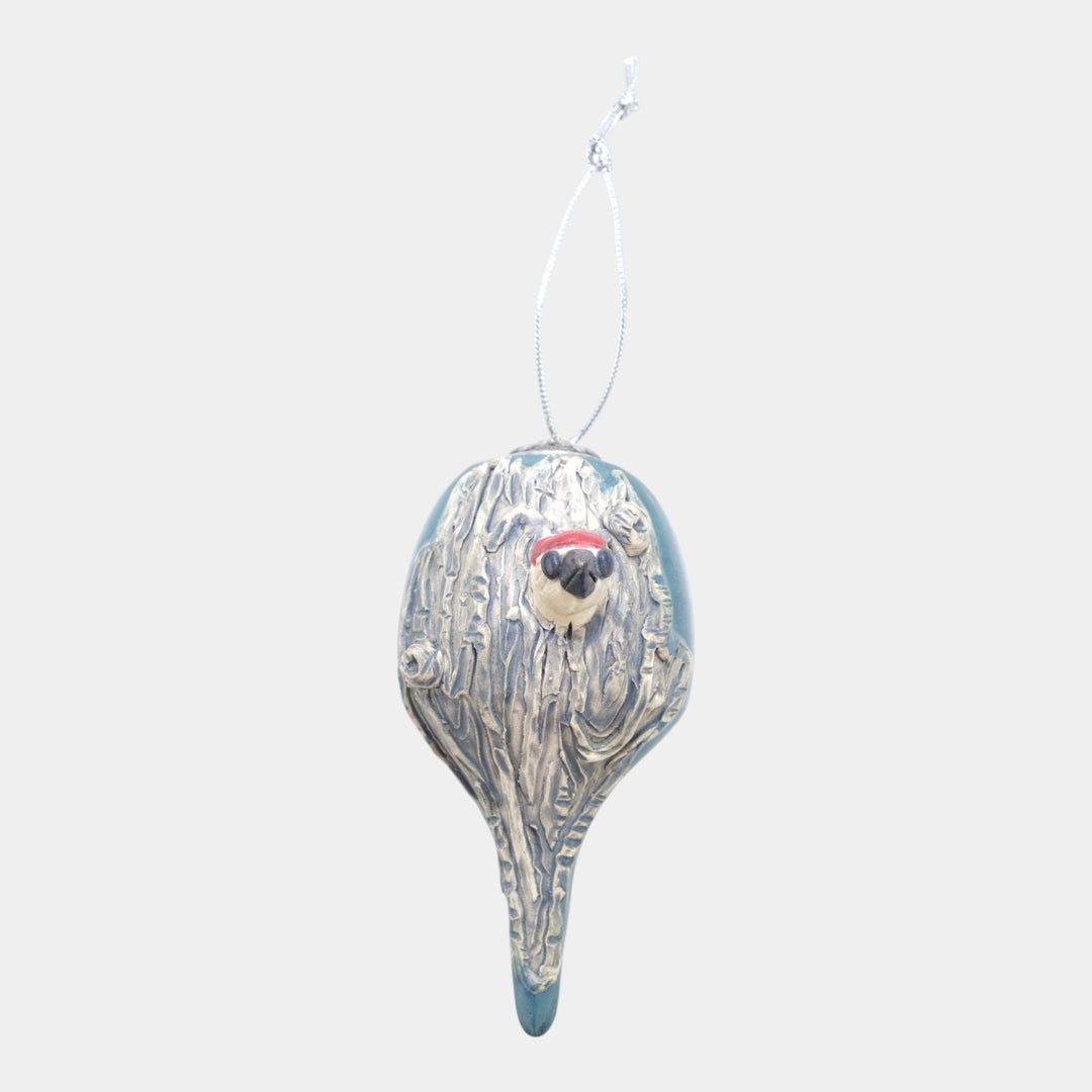 Ephraim Faience Hand Made Art Pottery Teal Ceramic Woodpecker Ornament - Just Art Pottery