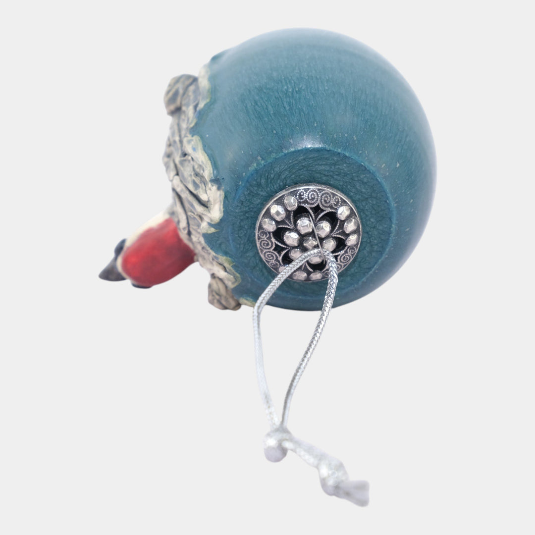 Ephraim Faience Hand Made Art Pottery Teal Ceramic Woodpecker Ornament - Just Art Pottery