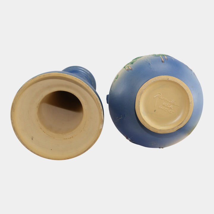 Roseville Fuchsia Blue 1938 Vintage Art Pottery Jardiniere And Pedestal 645-8 - Just Art Pottery