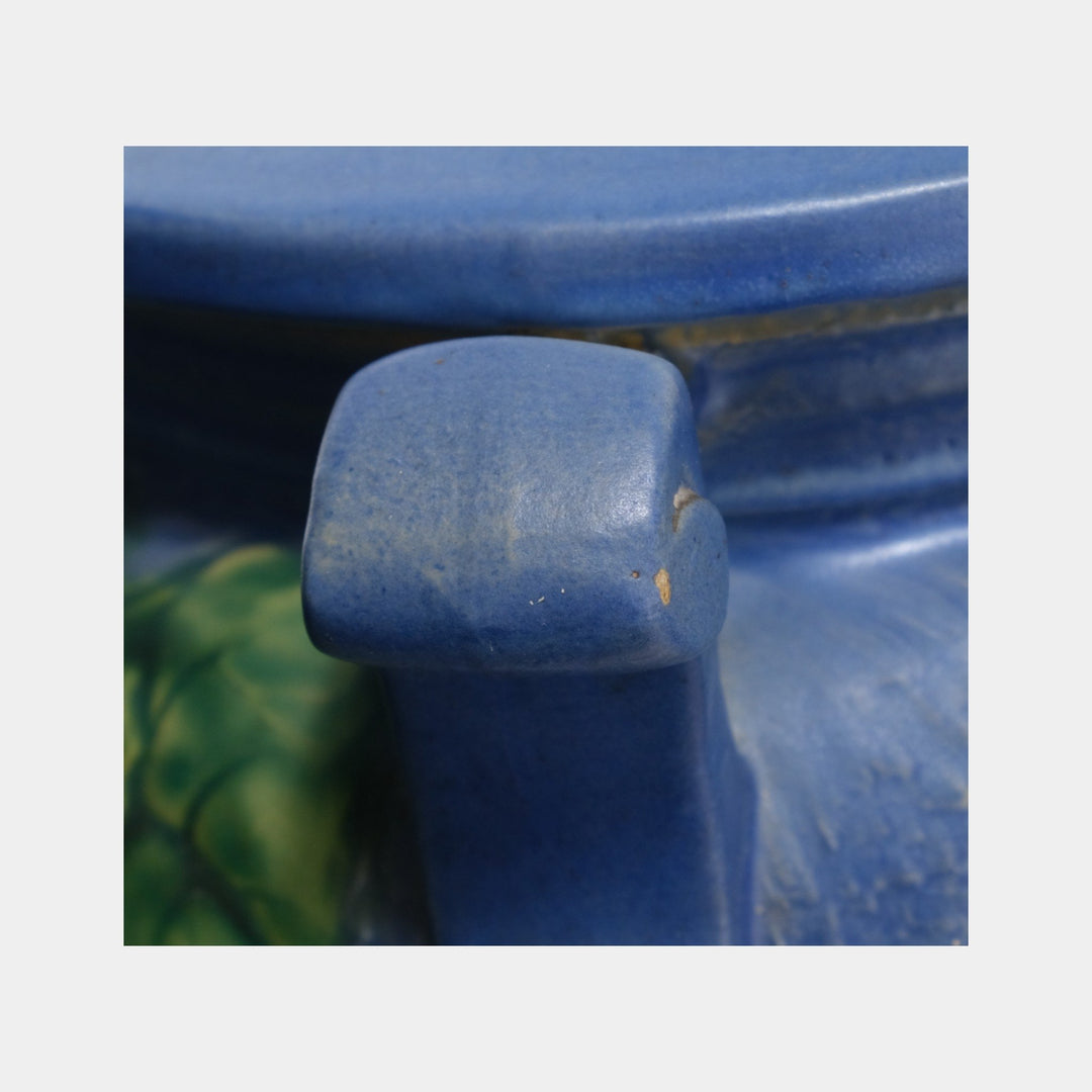 Roseville Fuchsia Blue 1938 Vintage Art Pottery Jardiniere And Pedestal 645-8 - Just Art Pottery