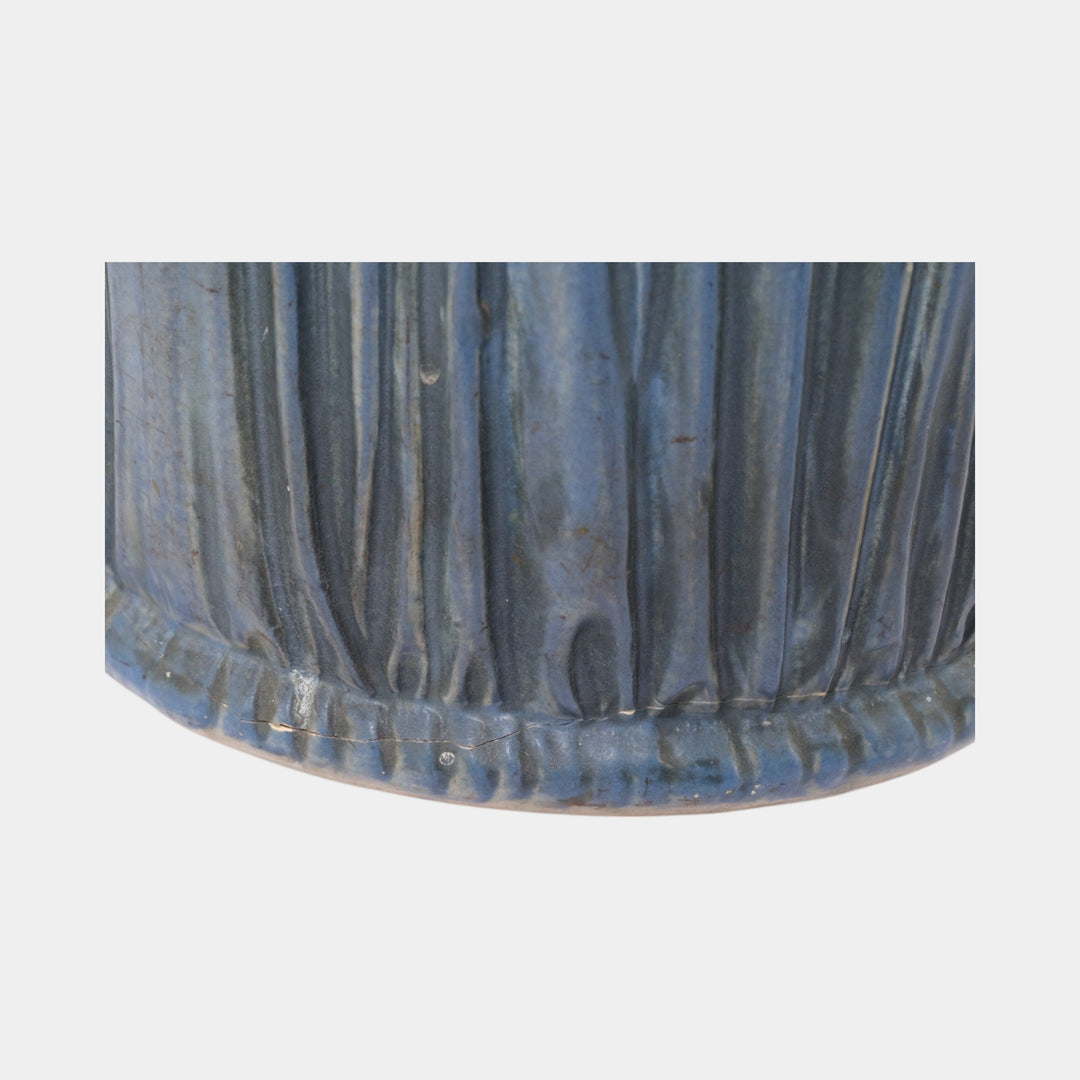 Weller Blue Drapery 1915 Antique Pottery Red Floral Blue Ceramic Umbrella Stand - Just Art Pottery