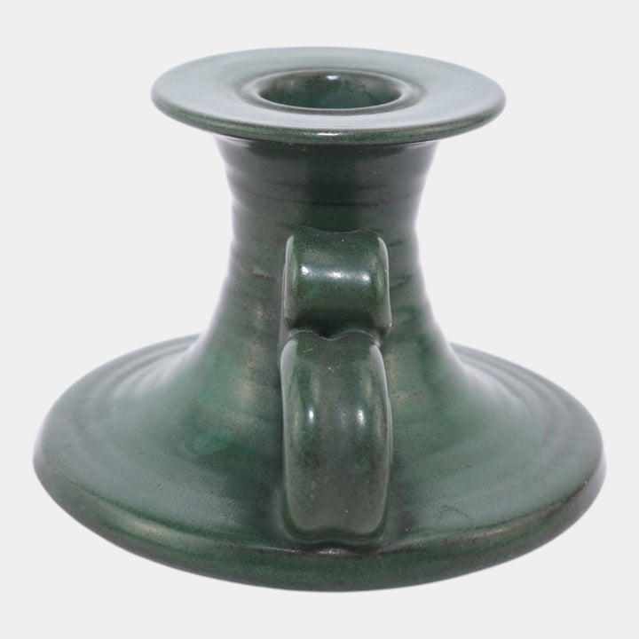 Marblehead Vintage Art Pottery Green Handled Chamberstick Candle Holder - Just Art Pottery