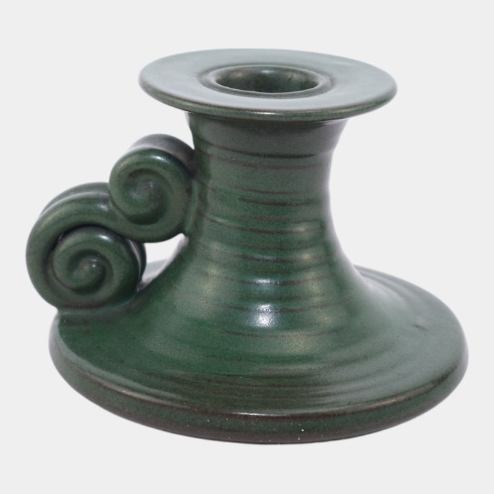 Marblehead Vintage Art Pottery Green Handled Chamberstick Candle Holder - Just Art Pottery