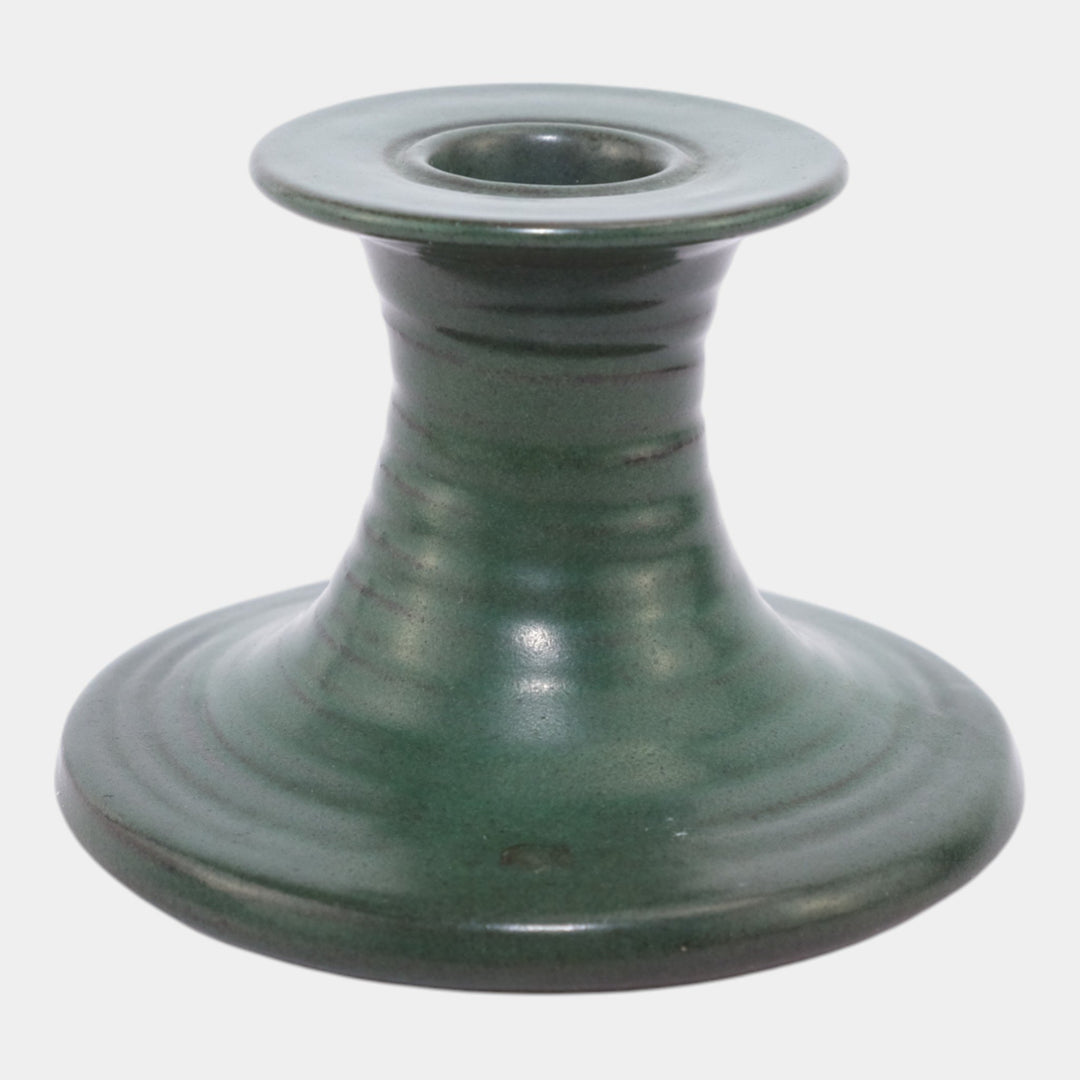 Marblehead Vintage Art Pottery Green Handled Chamberstick Candle Holder - Just Art Pottery
