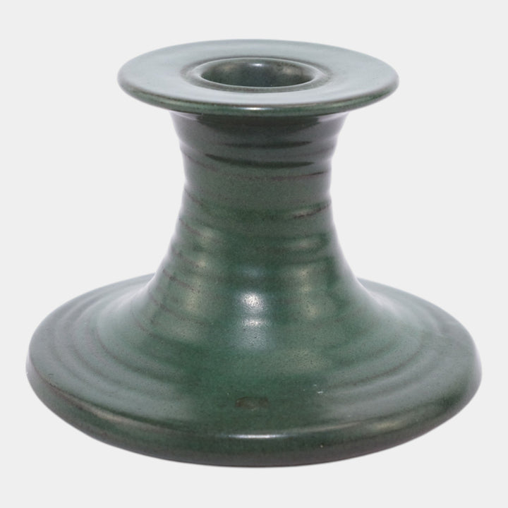 Marblehead Vintage Art Pottery Green Handled Chamberstick Candle Holder - Just Art Pottery