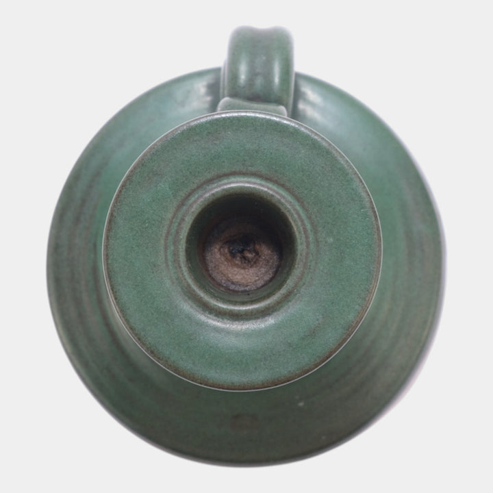 Marblehead Vintage Art Pottery Green Handled Chamberstick Candle Holder - Just Art Pottery
