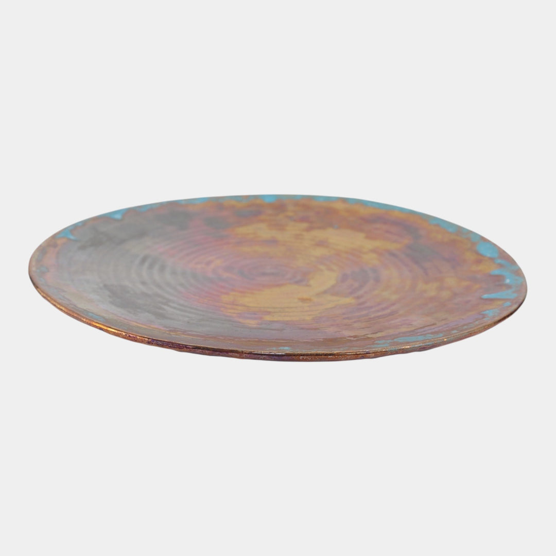 Pewabic Detroit 1920s Art Pottery Iridescent Blue Drip Ribbed Charger Plate - Just Art Pottery