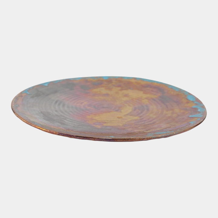 Pewabic Detroit 1920s Art Pottery Iridescent Blue Drip Ribbed Charger Plate - Just Art Pottery