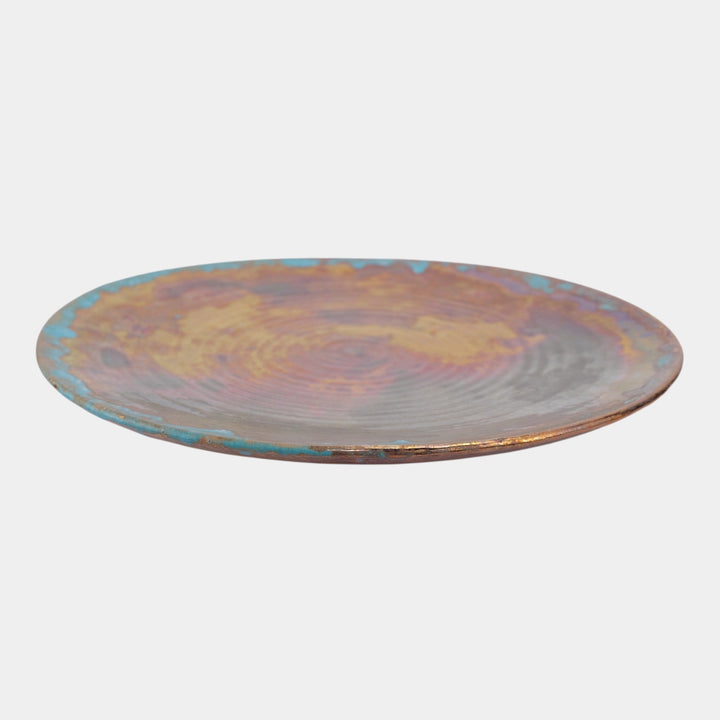 Pewabic Detroit 1920s Art Pottery Iridescent Blue Drip Ribbed Charger Plate - Just Art Pottery