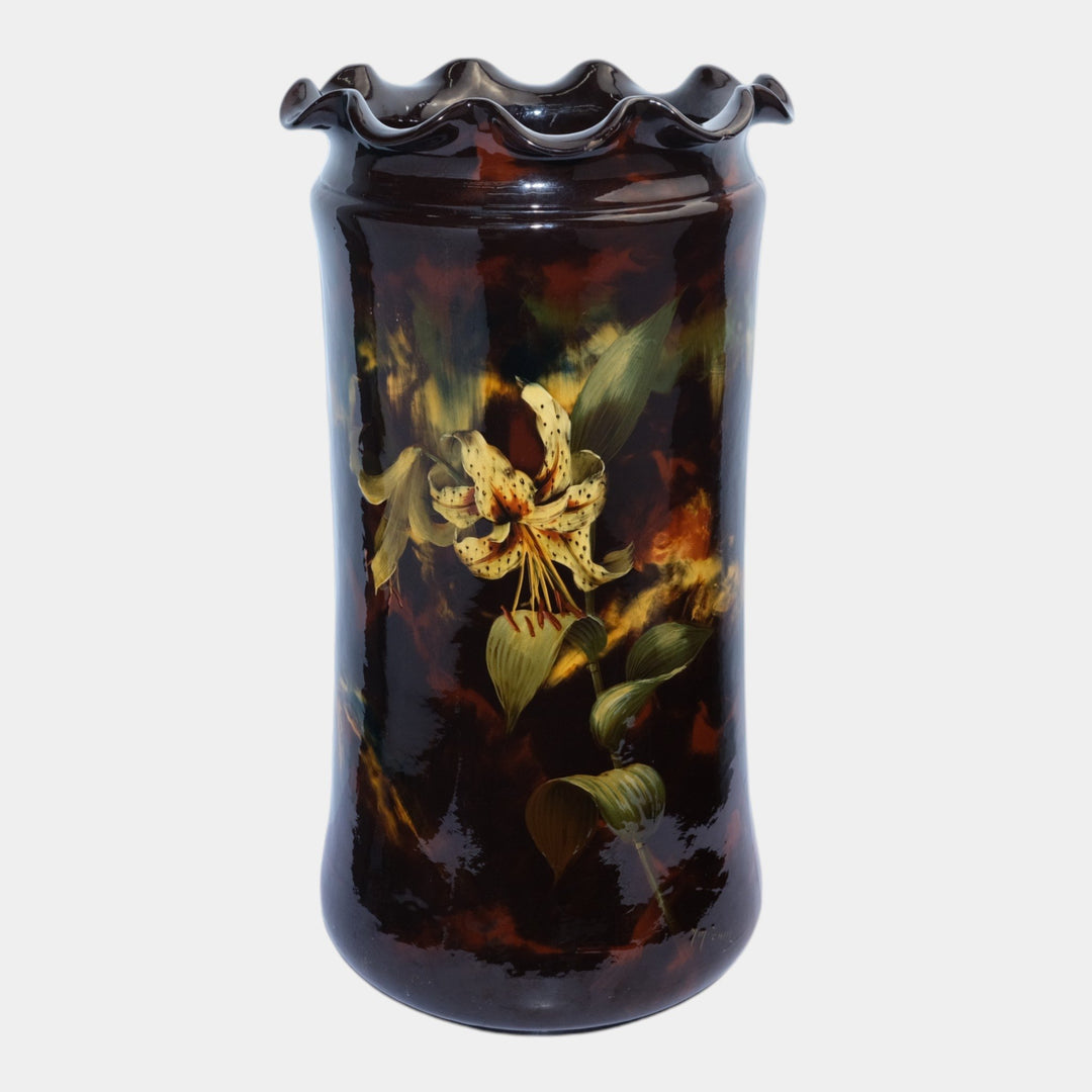 Weller Aurelian 1900s Vintage Art Pottery Standard Glaze Floral Umbrella Stand - Just Art Pottery