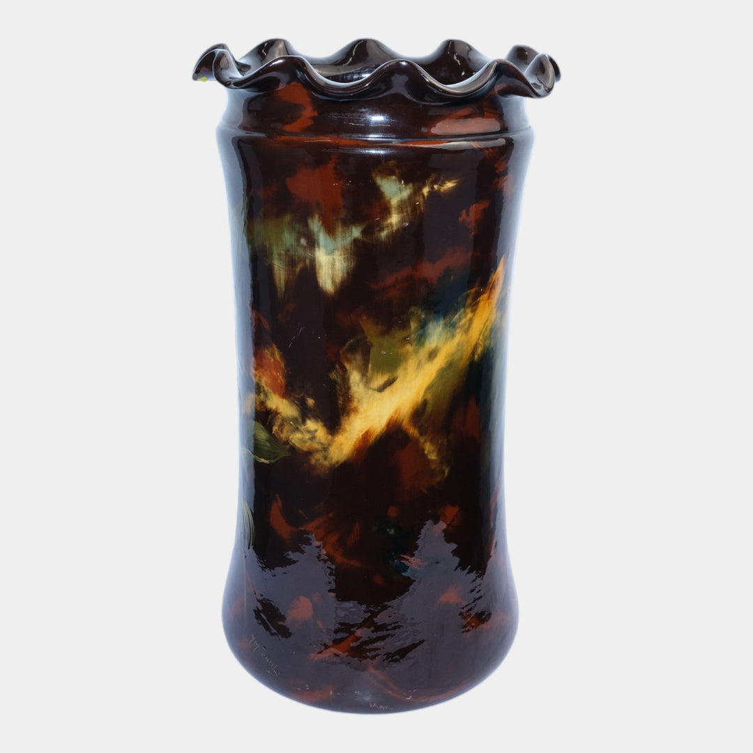 Weller Aurelian 1900s Vintage Art Pottery Standard Glaze Floral Umbrella Stand - Just Art Pottery