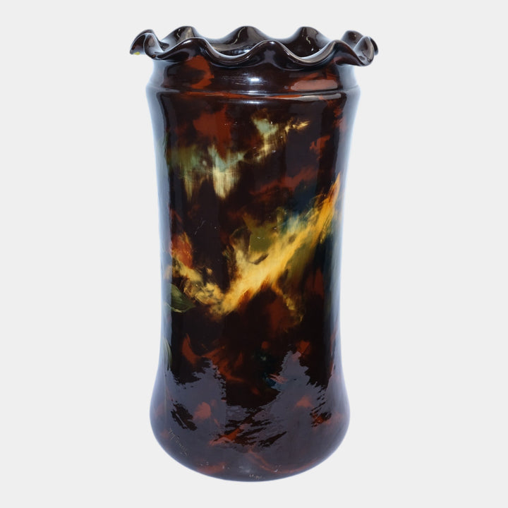 Weller Aurelian 1900s Vintage Art Pottery Standard Glaze Floral Umbrella Stand - Just Art Pottery