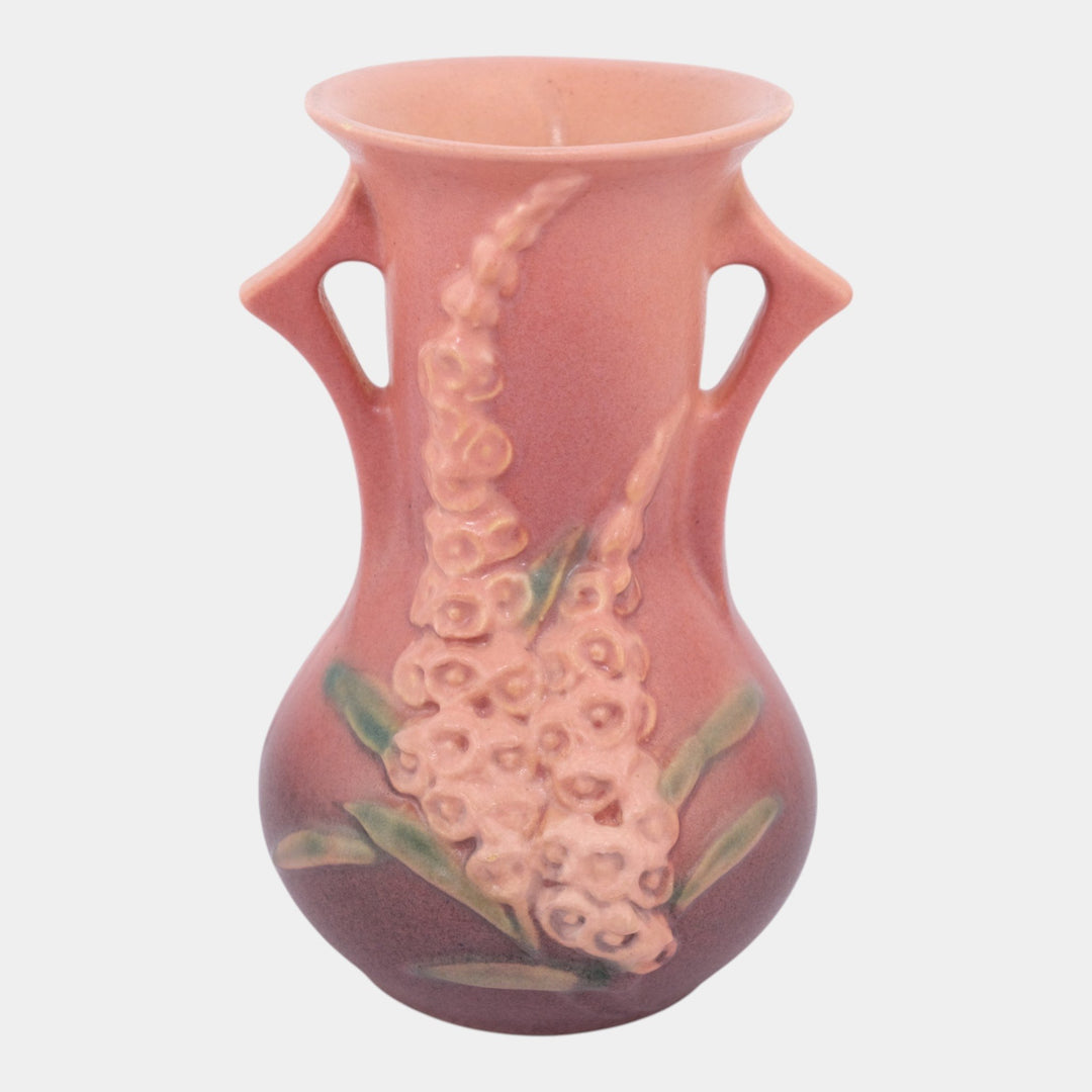 Roseville Foxglove Pink 1942 Vintage Art Deco Pottery Double Handle Vase 43-6 - Just Art Pottery
