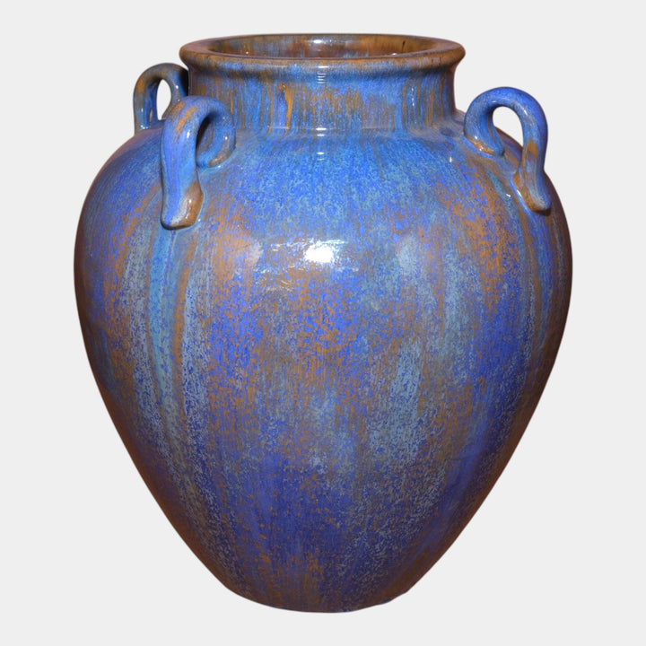 Fulper 1909-1917 Arts & Crafts Pottery Blue Crystalline Ceramic Four Handled Vase