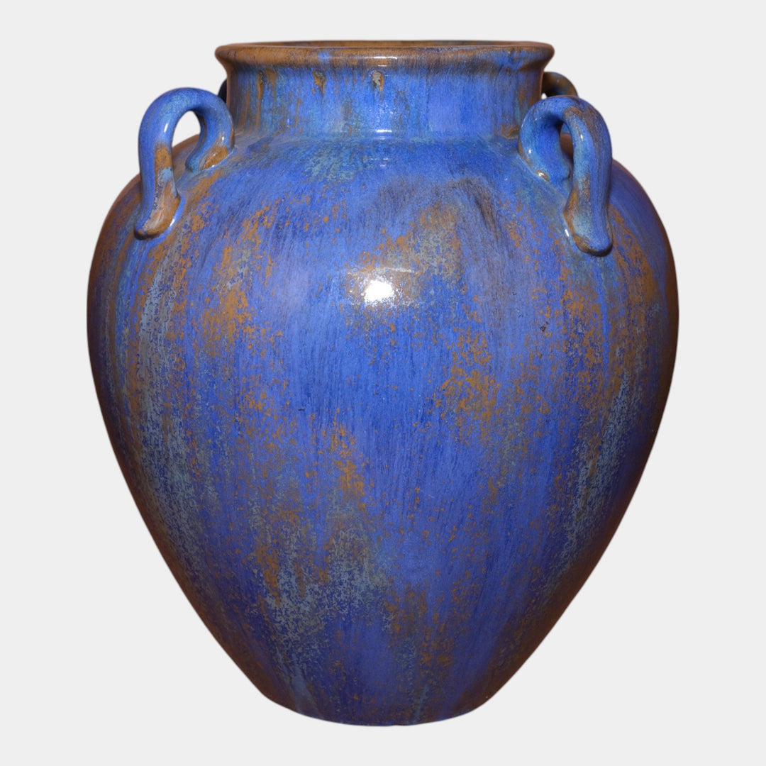 Fulper 1909-1917 Arts & Crafts Pottery Blue Crystalline Ceramic Four Handled Vase