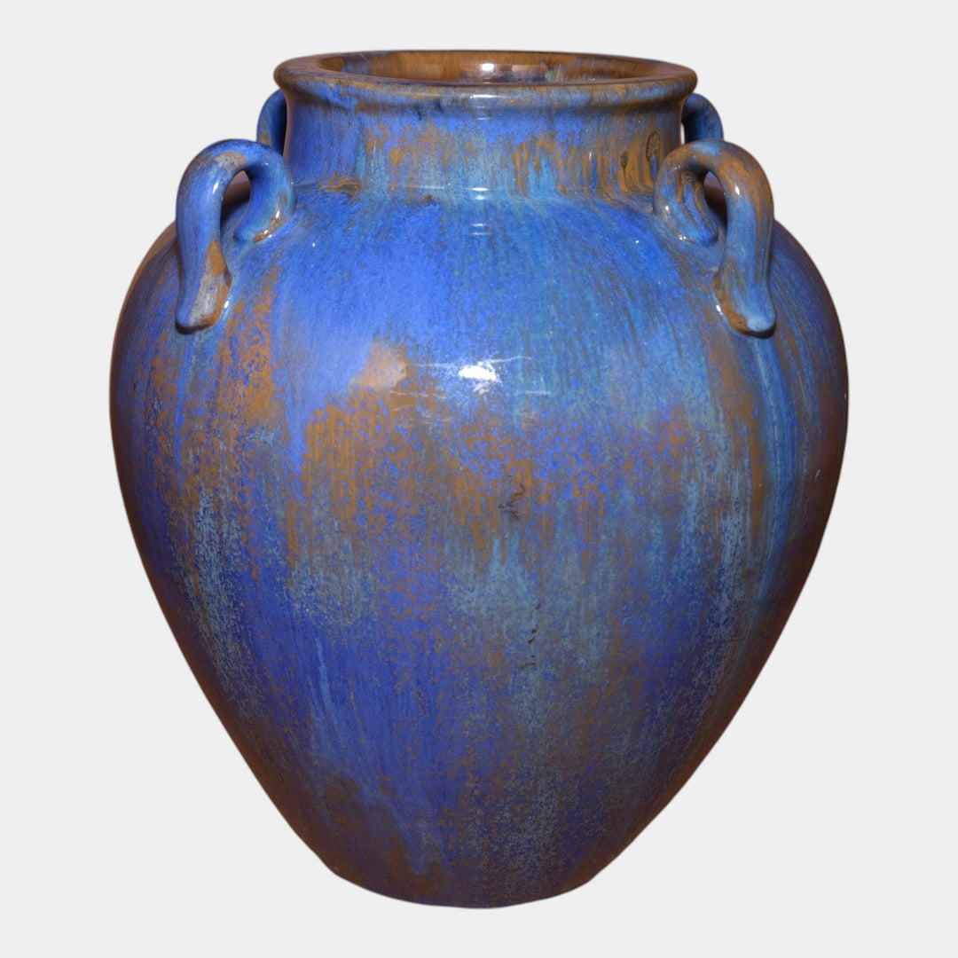 Fulper 1909-1917 Arts & Crafts Pottery Blue Crystalline Ceramic Four Handled Vase