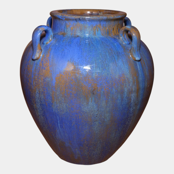 Fulper 1909-1917 Arts & Crafts Pottery Blue Crystalline Ceramic Four Handled Vase