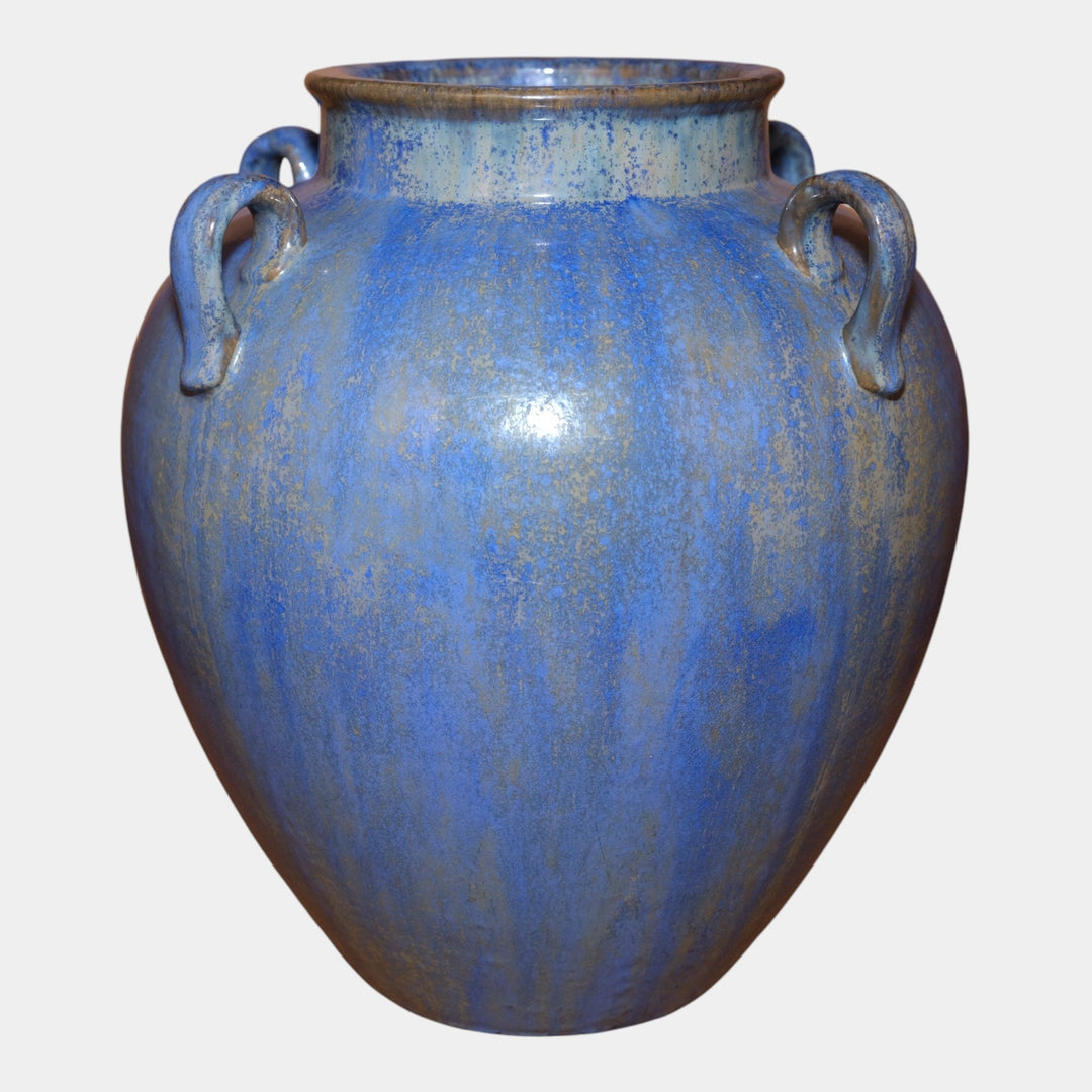 Fulper 1917-1927 Arts & Crafts Pottery Blue Crystalline Four Handled Vase - Just Art Pottery