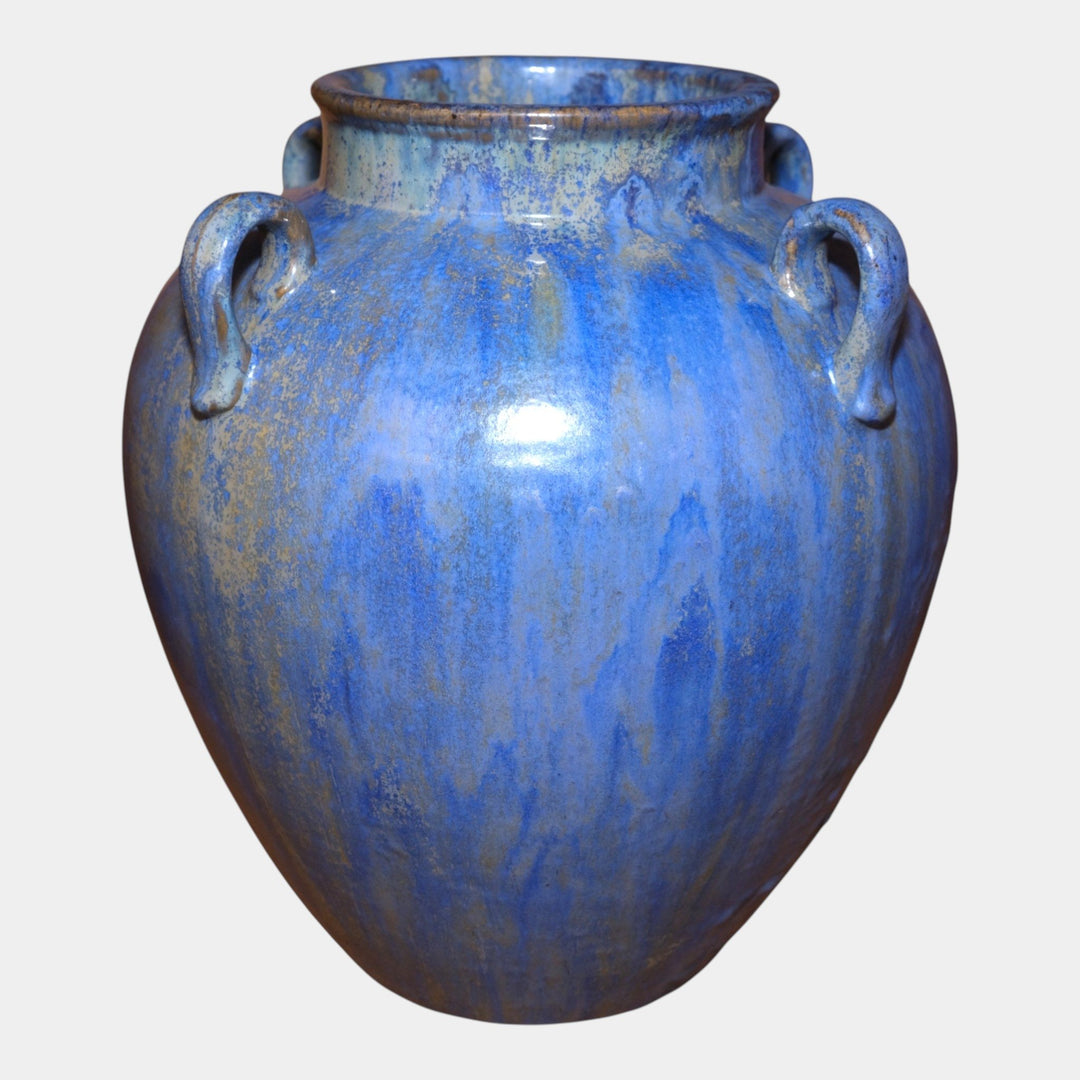 Fulper 1917-1927 Arts & Crafts Pottery Blue Crystalline Four Handled Vase - Just Art Pottery
