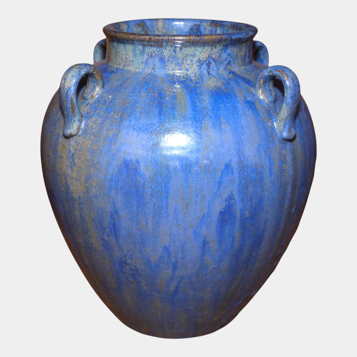 Fulper 1917-1927 Arts & Crafts Pottery Blue Crystalline Four Handled Vase - Just Art Pottery