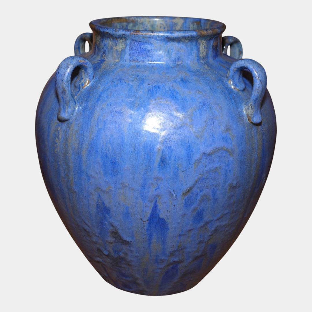 Fulper 1917-1927 Arts & Crafts Pottery Blue Crystalline Four Handled Vase - Just Art Pottery
