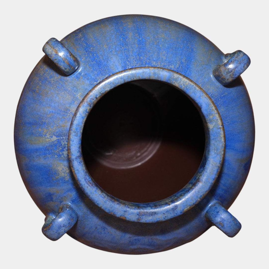 Fulper 1917-1927 Arts & Crafts Pottery Blue Crystalline Four Handled Vase - Just Art Pottery