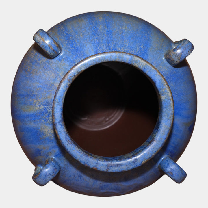 Fulper 1917-1927 Arts & Crafts Pottery Blue Crystalline Four Handled Vase - Just Art Pottery