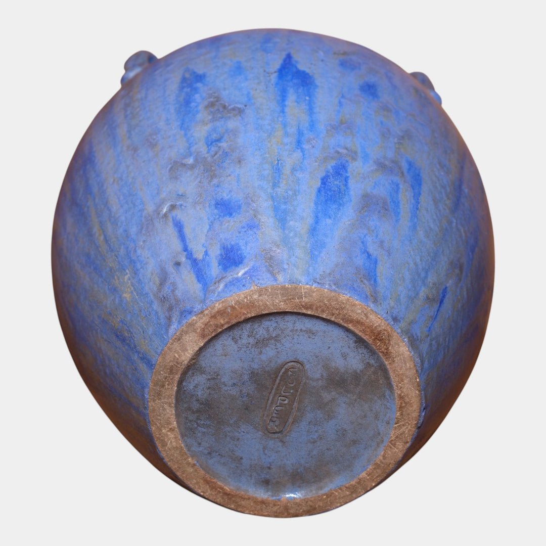 Fulper 1917-1927 Arts & Crafts Pottery Blue Crystalline Four Handled Vase - Just Art Pottery