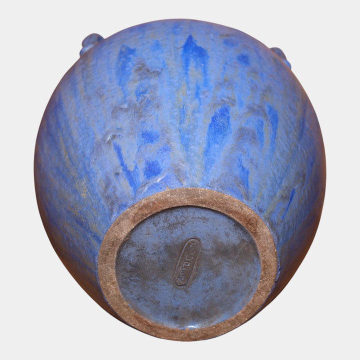 Fulper 1917-1927 Arts & Crafts Pottery Blue Crystalline Four Handled Vase - Just Art Pottery