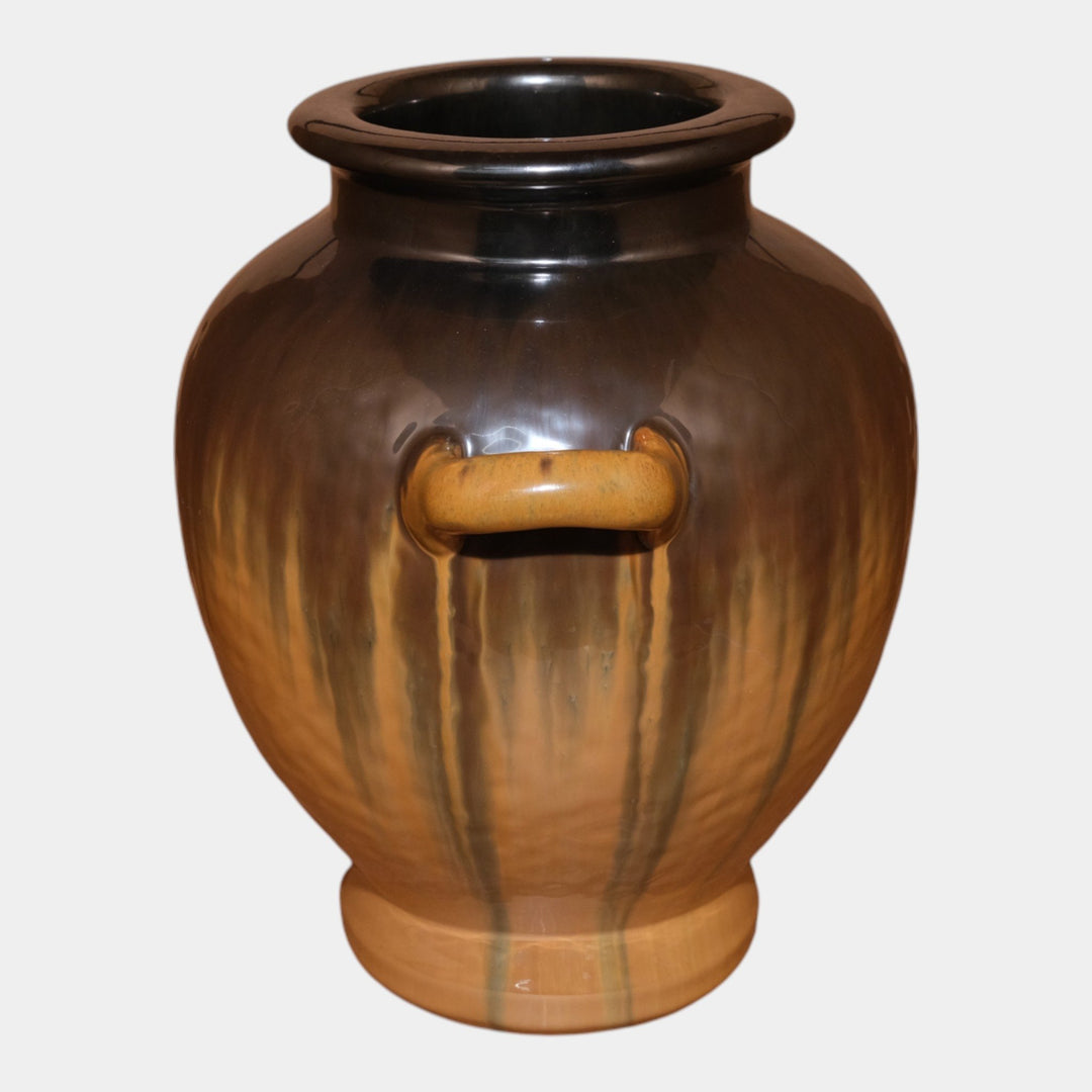 Fulper 1917-1934 Arts And Crafts Pottery Gun Metal Drip Glaze Handled Vase 490 - Just Art Pottery