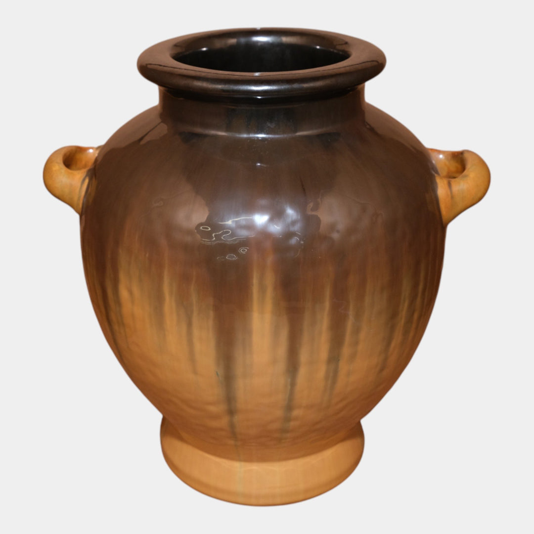 Fulper 1917-1934 Arts And Crafts Pottery Gun Metal Drip Glaze Handled Vase 490 - Just Art Pottery