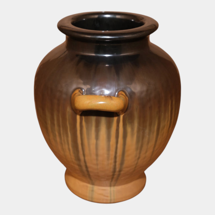 Fulper 1917-1934 Arts And Crafts Pottery Gun Metal Drip Glaze Handled Vase 490 - Just Art Pottery