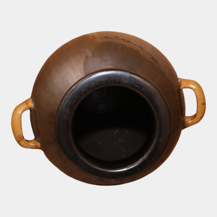 Fulper 1917-1934 Arts And Crafts Pottery Gun Metal Drip Glaze Handled Vase 490 - Just Art Pottery