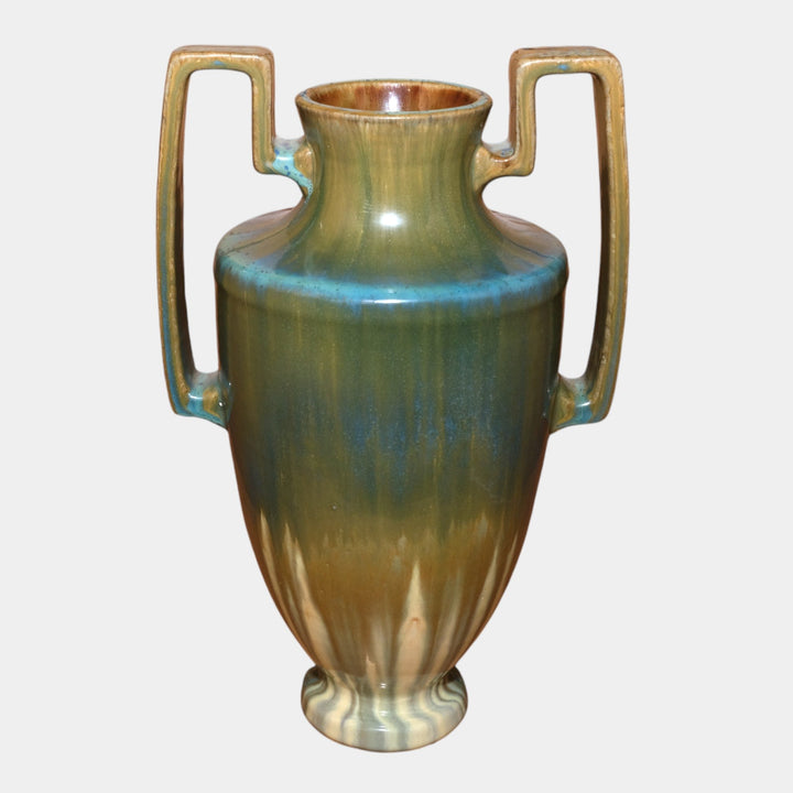 Fulper 1917-1923 Arts And Crafts Pottery Green Blue Rectangular Handled Vase 562 - Just Art Pottery