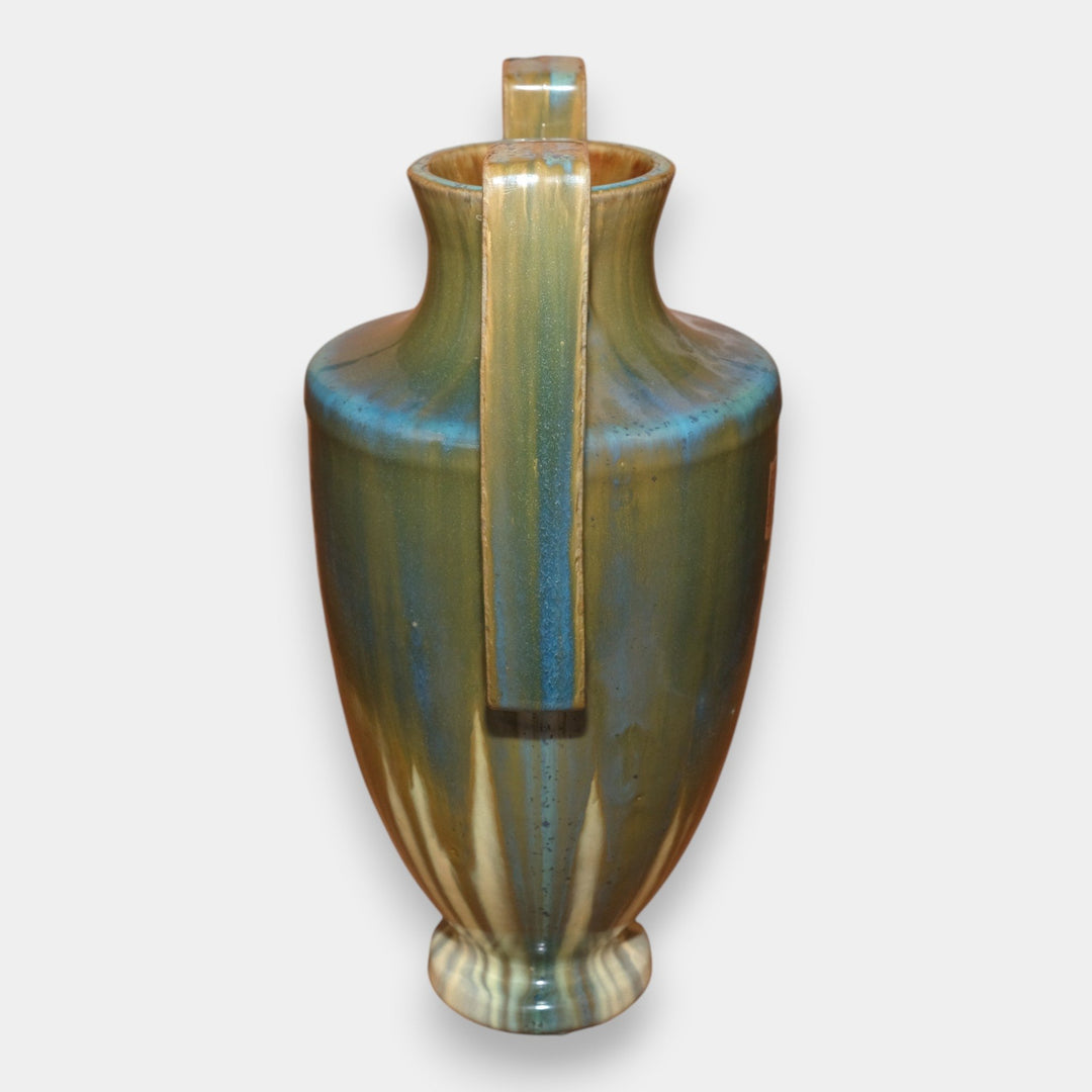 Fulper 1917-1923 Arts And Crafts Pottery Green Blue Rectangular Handled Vase 562 - Just Art Pottery