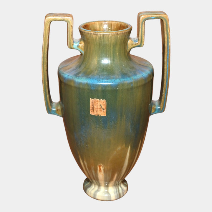 Fulper 1917-1923 Arts And Crafts Pottery Green Blue Rectangular Handled Vase 562 - Just Art Pottery