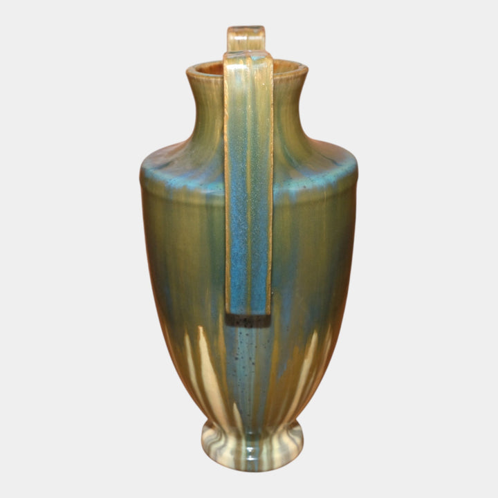Fulper 1917-1923 Arts And Crafts Pottery Green Blue Rectangular Handled Vase 562 - Just Art Pottery