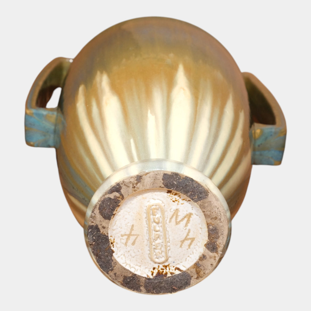 Fulper 1917-1923 Arts And Crafts Pottery Green Blue Rectangular Handled Vase 562 - Just Art Pottery