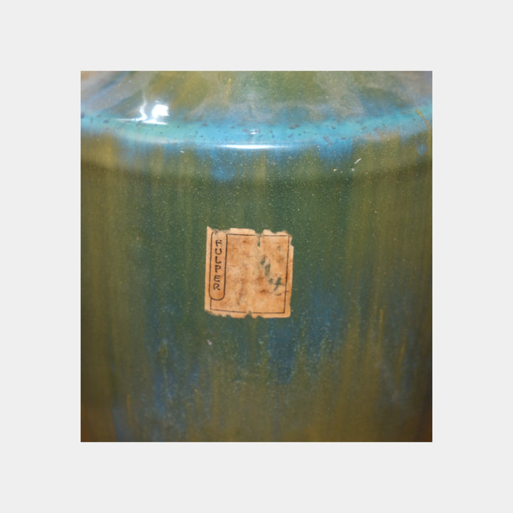 Fulper 1917-1923 Arts And Crafts Pottery Green Blue Rectangular Handled Vase 562 - Just Art Pottery
