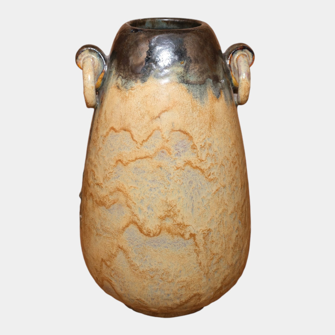 Fulper 1917-1927 Arts And Crafts Pottery Blue Tan Mottled Ring Handle Vase 574 - Just Art Pottery