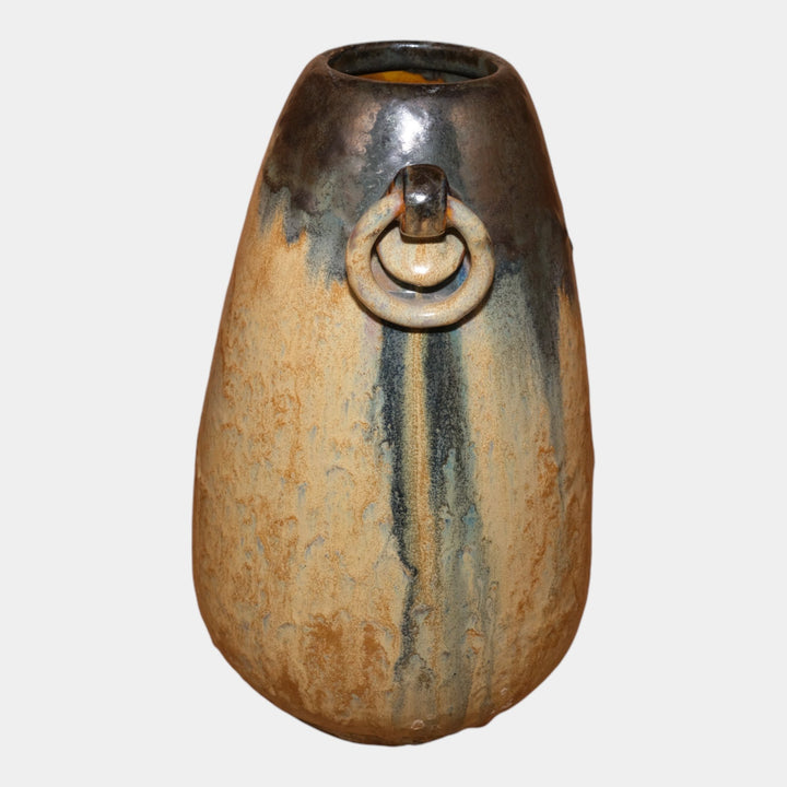 Fulper 1917-1927 Arts And Crafts Pottery Blue Tan Mottled Ring Handle Vase 574 - Just Art Pottery