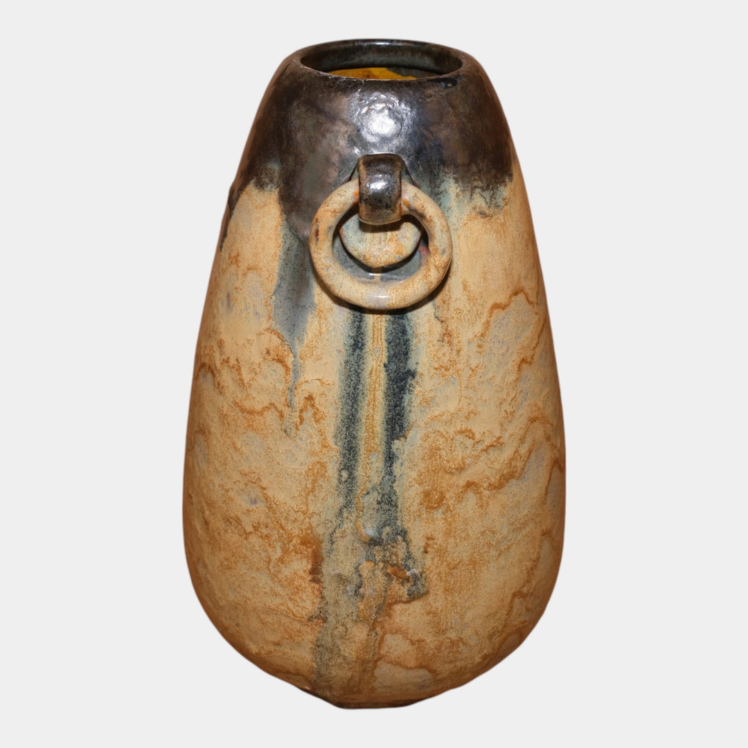 Fulper 1917-1927 Arts And Crafts Pottery Blue Tan Mottled Ring Handle Vase 574 - Just Art Pottery