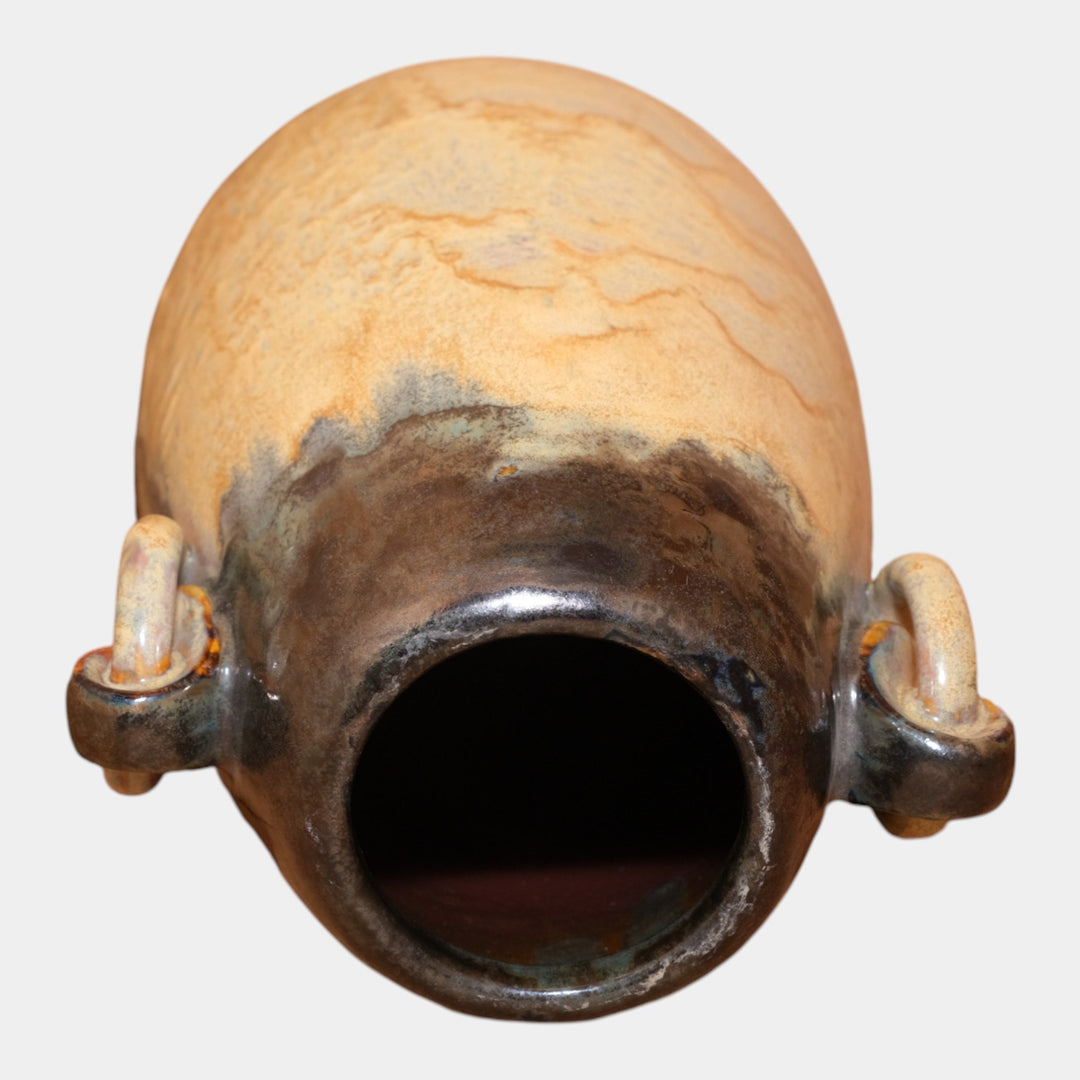 Fulper 1917-1927 Arts And Crafts Pottery Blue Tan Mottled Ring Handle Vase 574 - Just Art Pottery