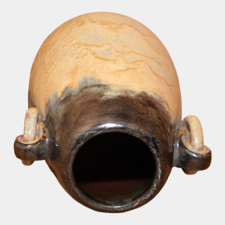 Fulper 1917-1927 Arts And Crafts Pottery Blue Tan Mottled Ring Handle Vase 574 - Just Art Pottery