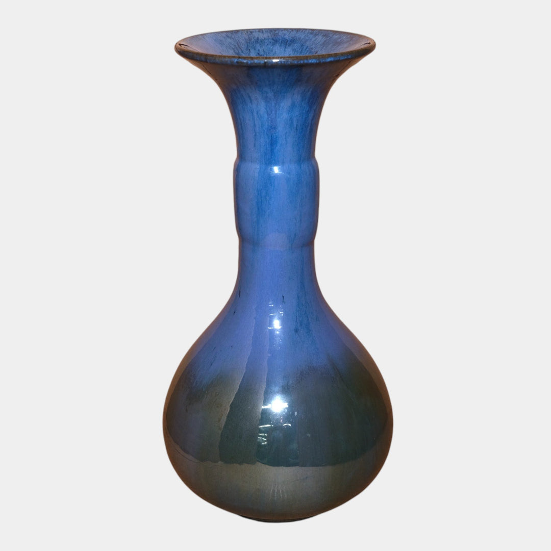 Fulper 1917-1927 Arts And Crafts Pottery Blue Green Flambe Banded Neck Vase 495 - Just Art Pottery